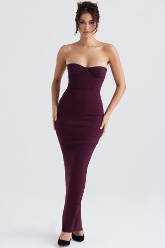 'Lucia' Grape Strapless Corset Maxi Dress