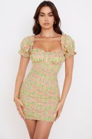 'Tanaya' Vintage Floral Puff Sleeve Mini Dress