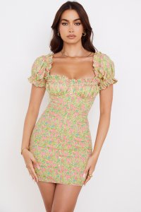 'Tanaya' Vintage Floral Puff Sleeve Mini Dress