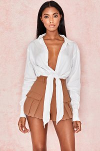 'Amelia' White Drape Shirt Bodysuit