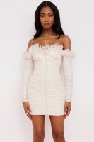 'Astrid' Ivory Chiffon Strapless Ruffle Dress