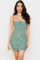 'Cate' Ivy Print Ruched Mesh Mini Dress