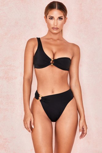 'Beachcomber' Black One Strap Bikini