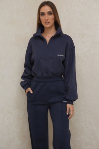 'Mitch' Navy Cropped Zip Front Sweatshirt