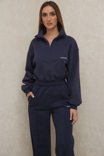 'Mitch' Navy Cropped Zip Front Sweatshirt