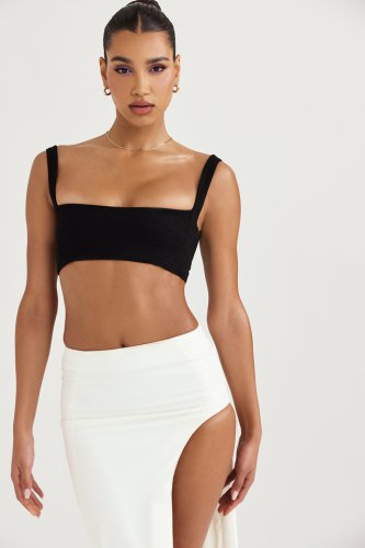 'Luciana' Black Pleated Bandeau Top