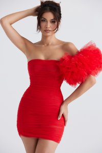 'Noelle' Scarlet Ruffle Sleeve Dress