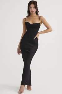 'Charmaine' Black Corset Maxi Dress