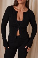 'Sylvia' Black Ribbed Knit Cardigan