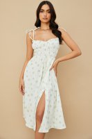 'Christabel' Ivory Floral Shirred Midi Dress