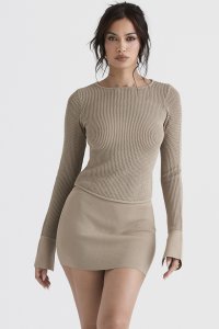 'Mariella' Taupe Knit Mini Skirt