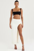 'Francesca' Ivory Thigh Split Midi Skirt