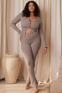 'Mitzi' Taupe Ribbed Knit Leggings