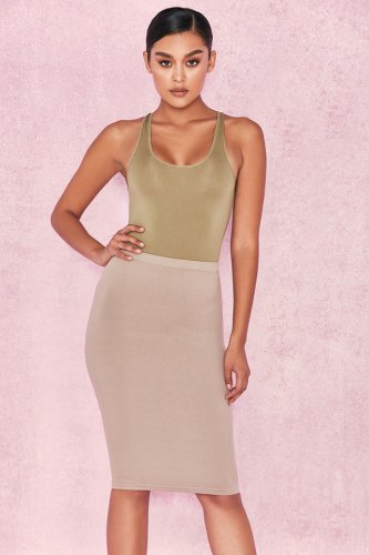 'Shahla' Taupe Seamless Knit Pencil Skirt