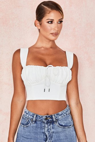 'Noemi' White Blouson Corset Top