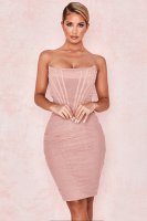 'Leila' Blush Mesh Strapless Corset Dress