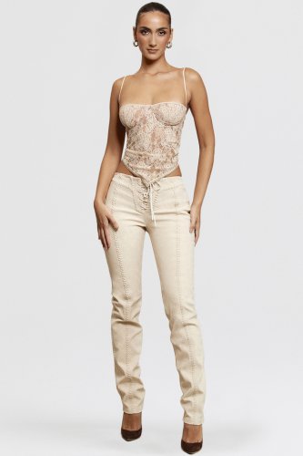 'Amara' Beige Faux Suede Lace Up Trousers