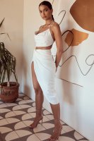 'Madeline' White Linen Mix Draped Skirt