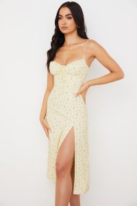 'Carina' Lemon Floral Bustier Midi Dress