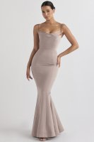 'Violette' Mushroom Satin Fishtail Gown