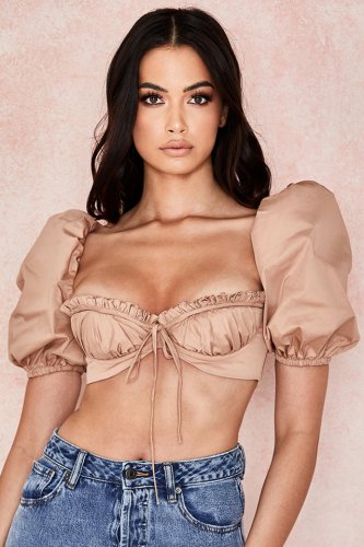 'Hedy' Camel Puff Sleeve Bralet