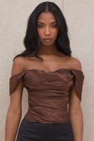 'Ayelen' Brown Taffeta Off Shoulder Draped Corset