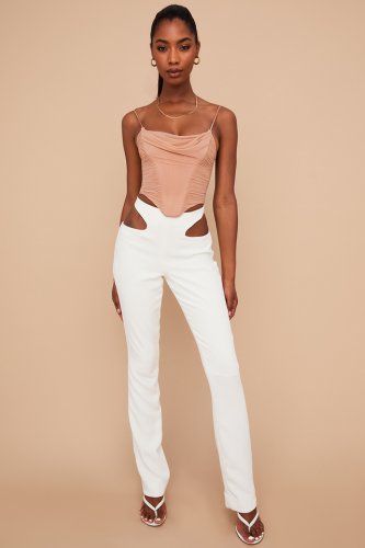 'Osaka' White Crepe Cutout Trousers