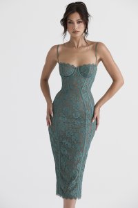 'Joelle' Forest Lace Midi Dress