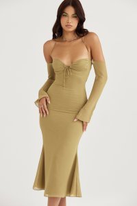 'Naomi' Olive Halter Midi Dress