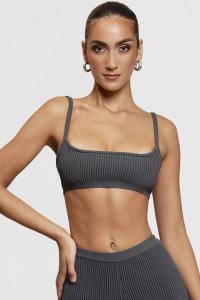 'Mischa' Dark Grey Ribbed Knit Bralette