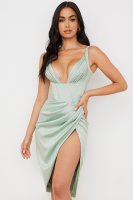 'Faye' Pistachio Satin Corset Midi Dress