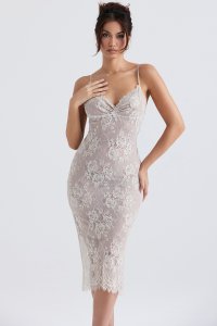 'Serelle' Antique Ivory Lace Midi Dress