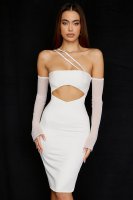 'Loulou' Ivory Satin Cutout Midi Dress