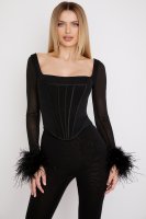 'Stella' Black Mesh Trimmed Corset