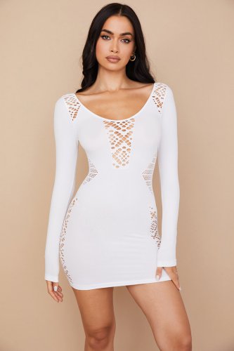 'Alana' White Stretch Knit Mini Dress