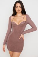 'Sebastiana' Mocha Ruched Corset Mini Dress