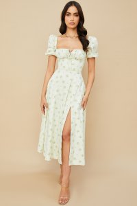 'Tallulah' Ivory Floral Puff Sleeve Midi Dress