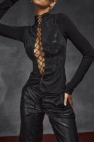 'Lori' Black Crystallised Lace Up Top