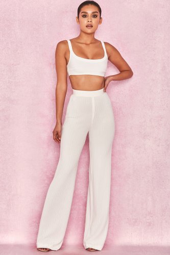 'Rowena' White Ribbed Bandage Trousers