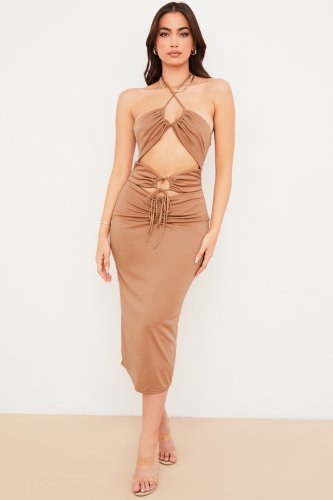 'Kasia' Caramel Cutout Midi Dress