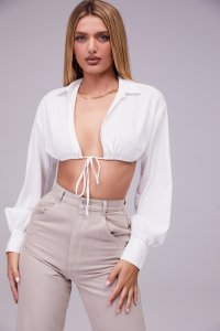 Mistress Rocks 'Wishlist' White Balloon Sleeve Cropped Shirt With Bralette