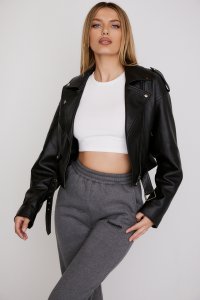 'Lumia' Black Leather Biker Jacket