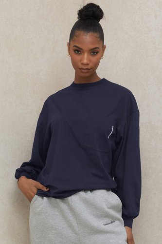 'Strata' Navy Long Sleeve Top