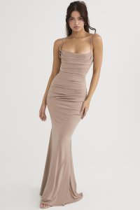 'Milena' Almond Jersey Corset Maxi Dress