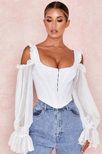 'Claudette' White Corset with Drop Sleeves