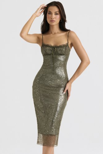 'Isla' Olive Lace Midi Dress