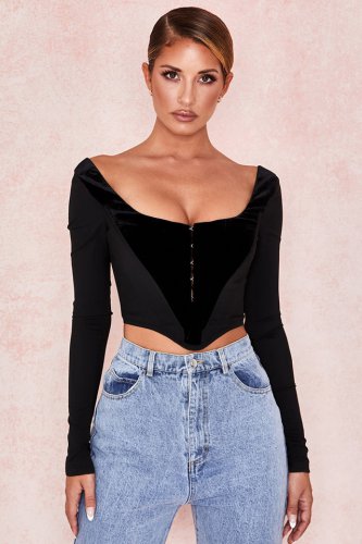 'Polina' Black Velvet Corset Top