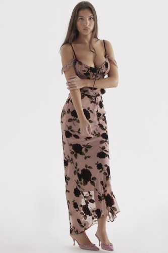 'Imaan' Dusty Pink Devore Maxi Skirt