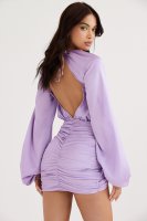 'Kate' Orchid Satin Wrap Front Mini Dress