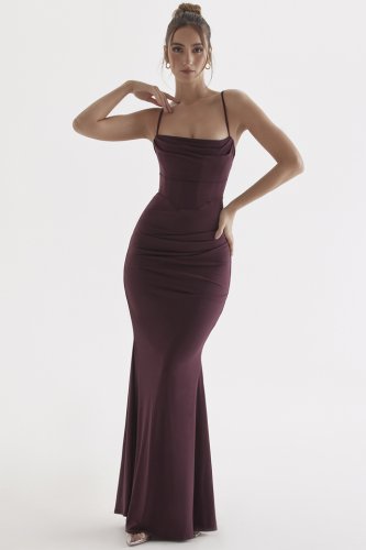 'Milena' Dark Cherry Corset Maxi Dress